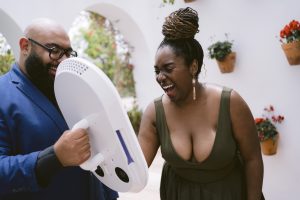 Digital photo booth kiosk with ring light for rent in Aspen CO